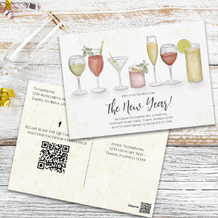 Cocktail Drinks QR-Code im Neujahr voradressiert Postkarte