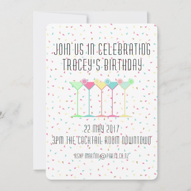 Cocktail-Einladungen, Confetti und Martini Einladung (Vorderseite)