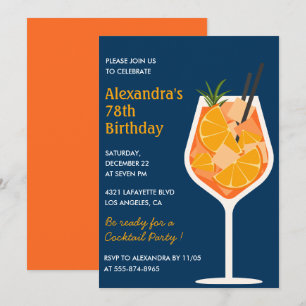 Cocktail Elegant Navy Blau 78. Geburtstag Einladung