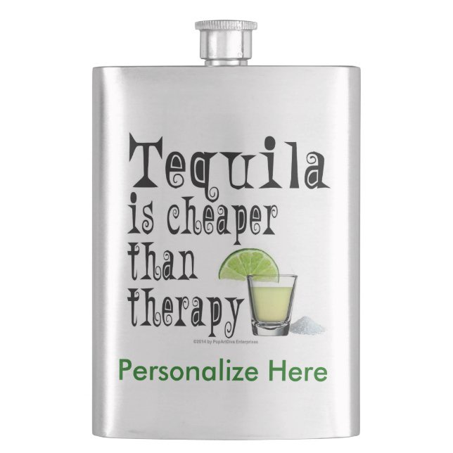 COCKTAIL FLASKS, TEQUILA IST KLEIN ALS THERAPIE FLACHMANN (Vorderseite)