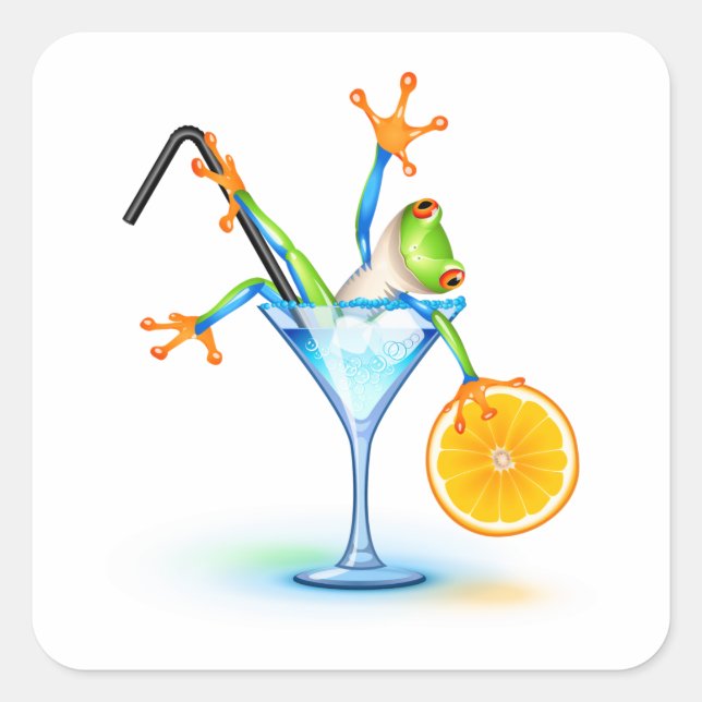 Cocktail Frosch Quadratischer Aufkleber (Vorderseite)