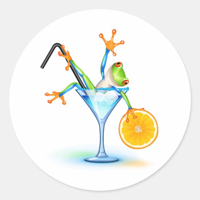 Cocktail Frosch Runder Aufkleber (Vorderseite)