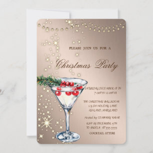 Cocktail,Funkeln,Lichter,Rose Gold Weihnachtsfeier Einladung