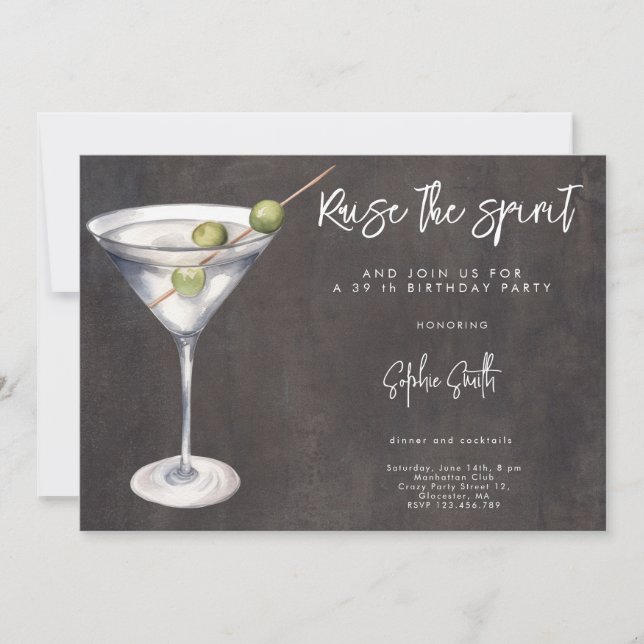 Cocktail Geburtstagsparty Aquarell Einladung (Vorderseite)