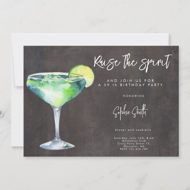 Cocktail Geburtstagsparty Aquarell Einladung (Vorderseite)