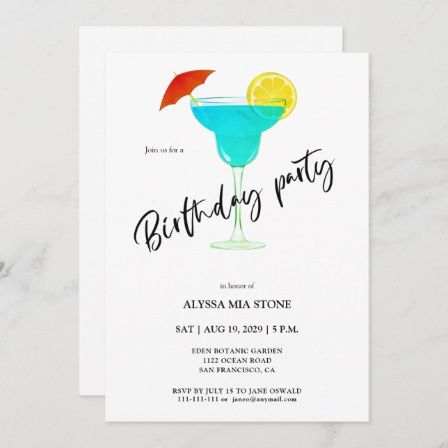 Cocktail Geburtstagsparty Einladung (Vorne/Hinten)