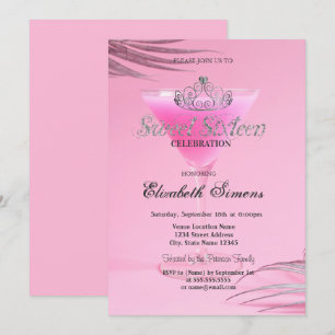 Cocktail Gold Tiara Pink Sweet 16 Einladung