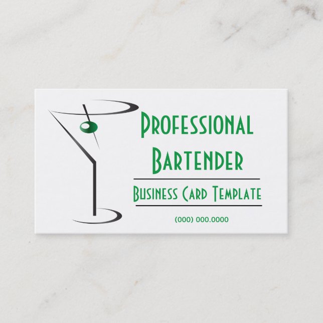 Cocktail Green Olive Martini Logo Barkeeper Visitenkarte (Vorderseite)