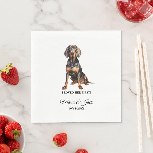 Cocktail-Hochzeit bei Black and Tan Coonhound Serviette (Beispiel)