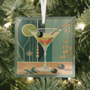 Cocktail Hour Mitte Jahrhundert Modernes Martini Ornament Aus Glas