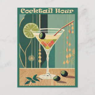 Cocktail Hour Mitte Jahrhundert Modernes Martini Postkarte