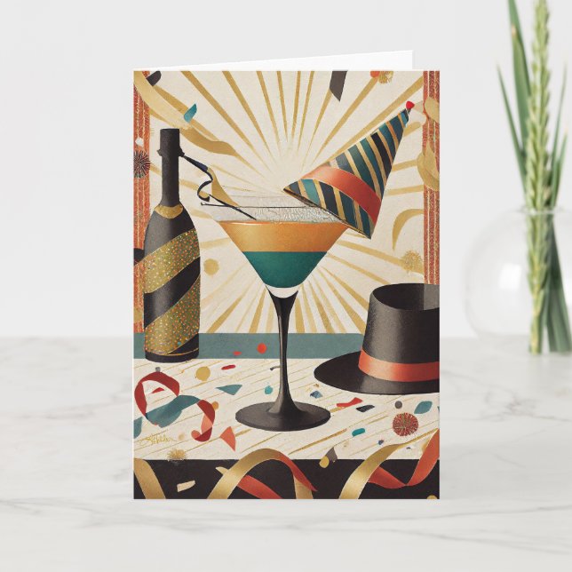 Cocktail Hour Mitte Silvester Design Karte (Vorderseite)
