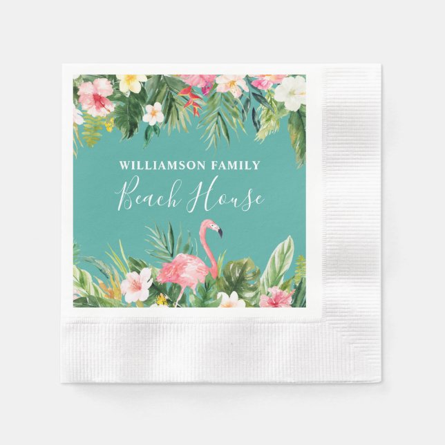 Cocktail im tropischen Floral Beach House Serviette (Vorderseite)