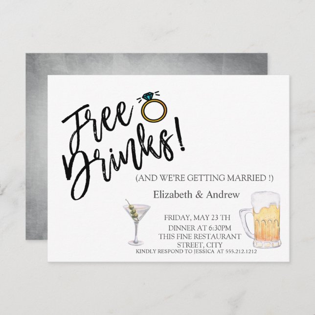 Cocktail in Wasserfarbe, Bier, kostenlose Getränke Einladung (Vorne/Hinten)