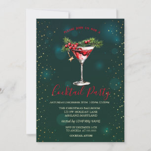 Cocktail-Kieferbaumzweige Sterne Grün Weihnachten Einladung