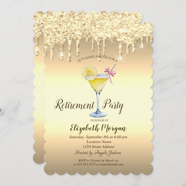 Cocktail Lemon Gold Glitzer verzichtet auf die Bez Einladung (Vorne/Hinten)