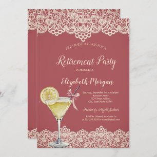 Cocktail Lemon Lace Red Rtirement Einladung