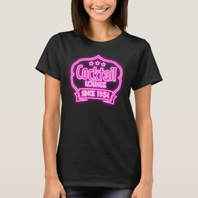 Cocktail Lounge Retro Vintages Neonzeichen schwarz T-Shirt (Vorderseite)
