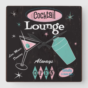 Cocktail Lounge Wall Clock Quadratische Wanduhr