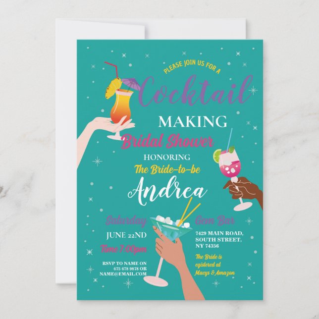 Cocktail Making Brautparty Junggeselinnen-Abschied Einladung (Vorderseite)