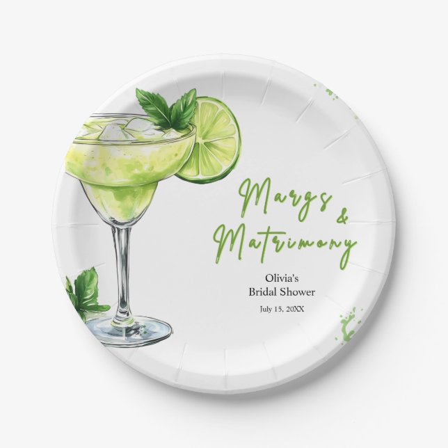 Cocktail Margs und Matrimony Brautparty Pappteller (Vorderseite)