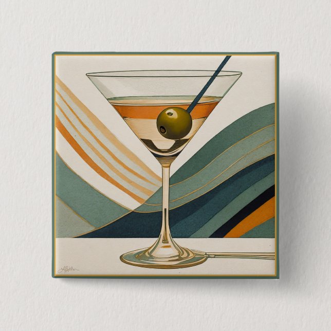 Cocktail Martini Design Mitte des Jahrhunderts Button (Vorderseite)