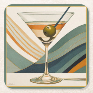 Cocktail Martini Design Mitte des Jahrhunderts Rechteckiger Pappuntersetzer