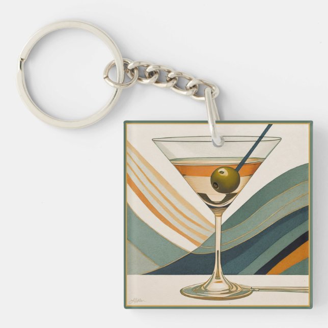 Cocktail Martini Design Mitte des Jahrhunderts Schlüsselanhänger (Vorderseite)