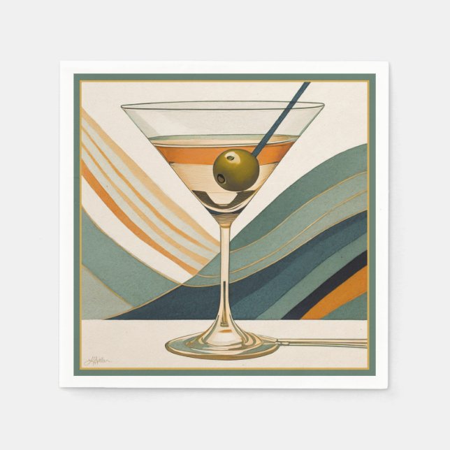 Cocktail Martini Design Mitte des Jahrhunderts Serviette (Vorderseite)