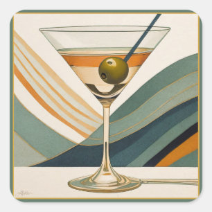 Cocktail Martini Mid-Century-Design Quadratischer Aufkleber