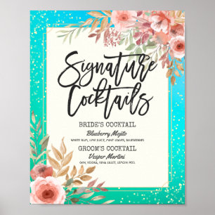 Cocktail-Menü für Hochzeiten Rosa Blumenkohl Poster