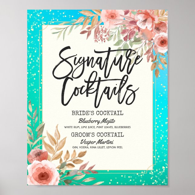 Cocktail-Menü für Hochzeiten Rosa Blumenkohl Poster (Vorne)