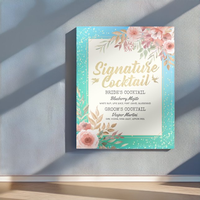 Cocktail-Menü für Hochzeiten Rosa Blumenkohl Poster (Von Creator hochgeladen)
