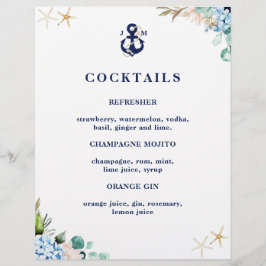 Cocktail-Menü für Hochzeitscocktails in der Marine