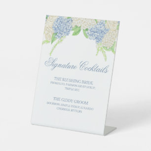 Cocktail-Menü "Watercolor Blue and White Hydrangea Sockelschild
