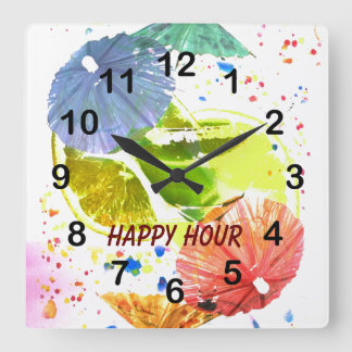 Cocktail mit bunter Papierregenschirmuhr Quadratische Wanduhr