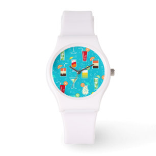 Cocktail-Muster auf aquamarinem Hintergrund Armbanduhr