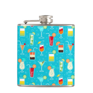 Cocktail-Muster auf aquamarinem Hintergrund Flachmann