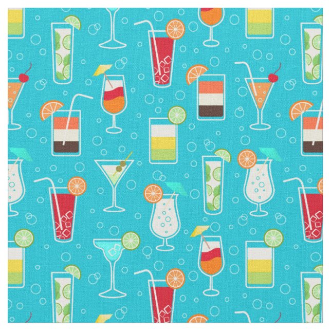 Cocktail-Muster auf aquamarinem Hintergrund Stoff (Nahaufnahme)