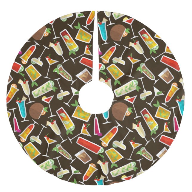 Cocktail-Muster, Long Drink, Cocktail-Bar Polyester Weihnachtsbaumdecke (Vorderseite)