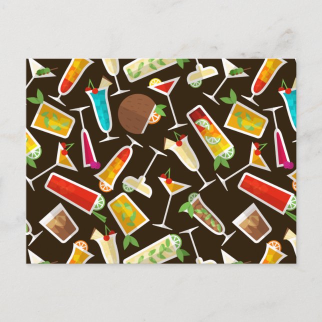 Cocktail-Muster und Longdrink, Cocktail-Bar Postkarte (Vorderseite)