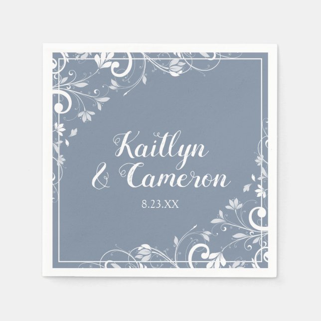 Cocktail Napkins | Chic Bouquet (Dusty Blue) DK Serviette (Vorderseite)