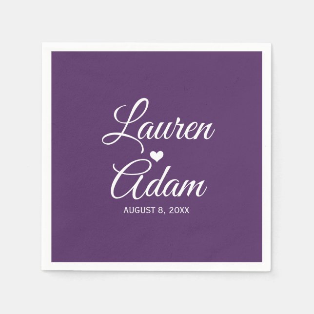 Cocktail Napkins | Einfaches Script Heart (Plum) D Serviette (Vorderseite)