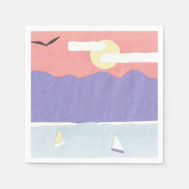 Cocktail Napkins mit einer Sunset Mountain Szene Serviette (Vorderseite)