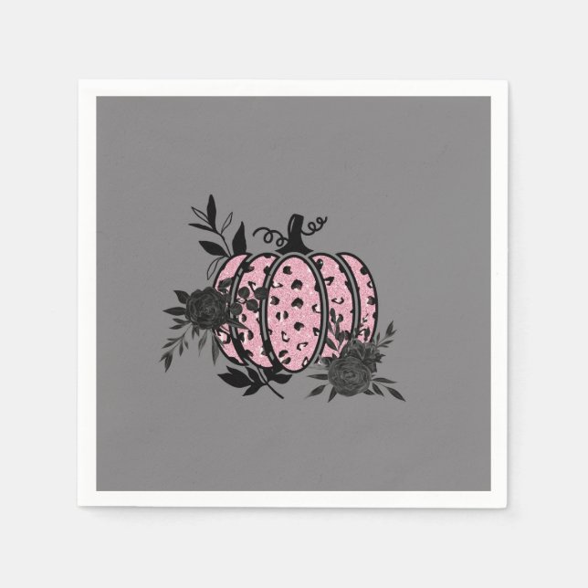 Cocktail Napkins, Pink und Black Leopard Pumpkin Serviette (Vorderseite)