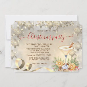Cocktail Orange Gold Snowflakes Company Einladung