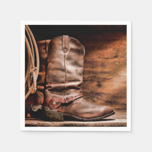 Cocktail Paper Napkin Cowboy Boots Barn Wood Rusti Serviette