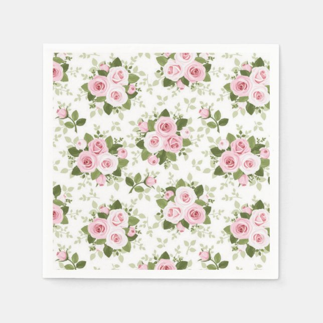 Cocktail Paper Napkins Pink Roses Serviette (Vorderseite)