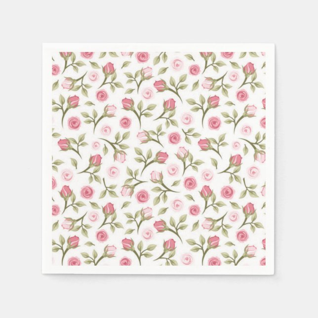 Cocktail Paper Napkins Pink Roses Serviette (Vorderseite)