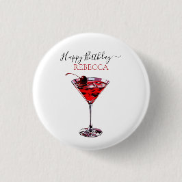 Cocktail Party Cherry Martini Happy Birthday Button